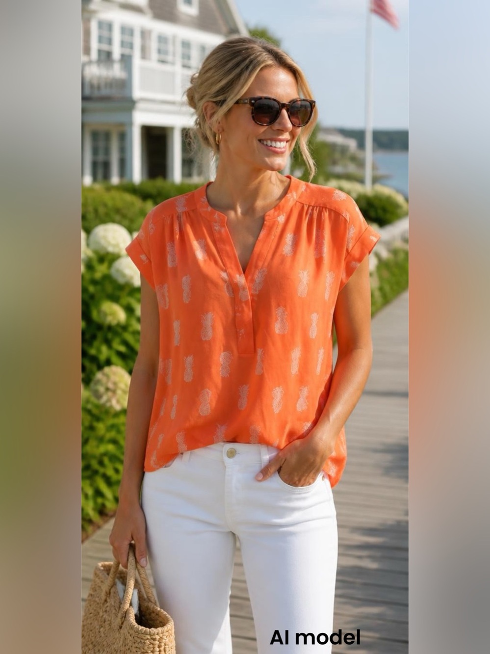APT 9. Women's Neon Pineapple short sleeve‎ Chiffon Blouse